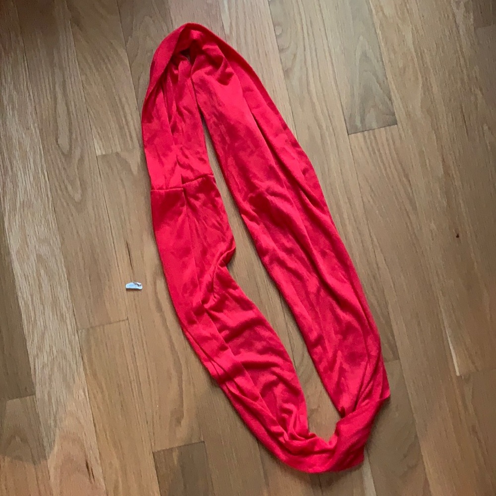 Red scarf with hidden pocket
